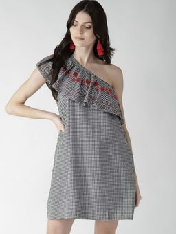 Twenty Dresses by Nykaa Fashion - Black & White Blooming In Gingham Dress