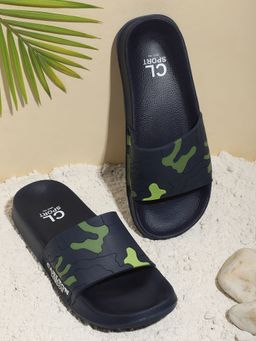 Carlton London - Printed Navy Blue & Green Sliders