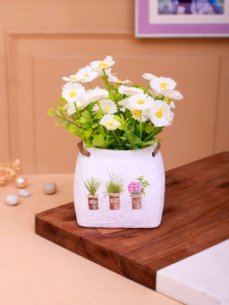 Tayhaa - White Daisy Artificial Plant with Pot