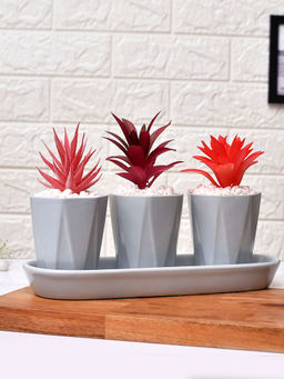 Tayhaa - Grey 3 Pieces Artificial Plant with Pot & Tray