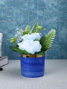 Tayhaa - Blue Rose Artificial Plant with Pot