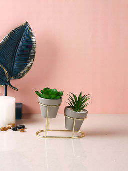 Tayhaa - Grey 2 Pieces Succulent Artificial Plant with Pot & Stand
