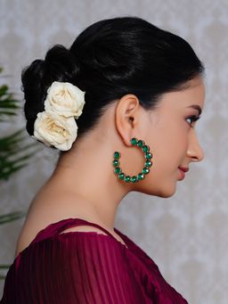 Designbox - Green Colour Stone Hoop Earrings