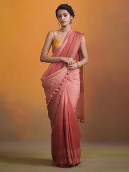 Dressfolk - Carmine Ombré Linen Saree with zari details Without blouse