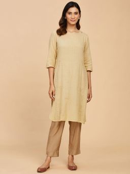 Fabindia - Beige Cotton Chikankari Knee Length Kurta