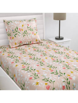 Haus & Kinder - Blush Vineyard 186 Tc 100% Cotton Printed Flat Bedsheet with Pillow Cover (Single)
