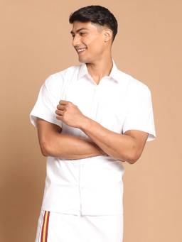 Vastramay - Mens White Cotton Ethnic Shirt