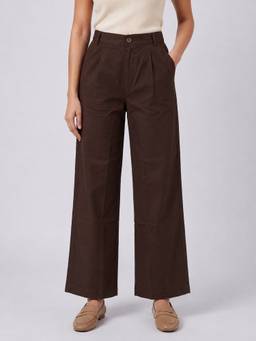 Zuri - Women's Cotton Solid Brown Pant