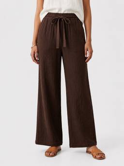 Zuri - Women Cotton Solid Brown Pant