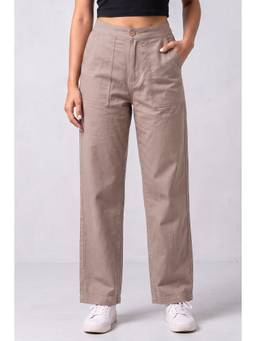 Zuri - Women's Cotton Solid Taupe Pant