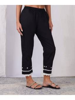 Zuri - Women's Cotton Embroidered Black Pant