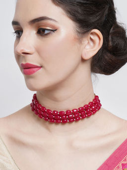 Karatcart - Red Stone Studded Beaded Choker Necklace