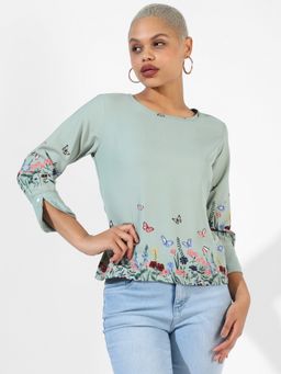 PINACOLADA - Women Sage Green Printed Regular Fit Top