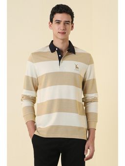 Allen Solly - Men Beige Stripe Polo T-Shirt