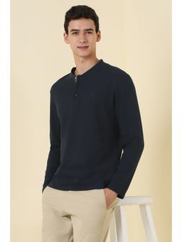 Allen Solly - Men Navy Blue Textured Henley Neck T-Shirt