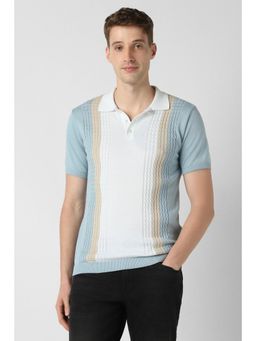 Peter England - Men Light Blue Colorblock Polo T-Shirt