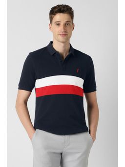 Peter England - Men Navy Blue Stripe Polo T-Shirt