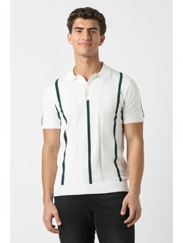 Peter England - Men White Stripe Polo T-Shirt