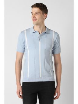 Peter England - Men Light Blue Stripe Polo T-Shirt