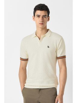 Van Heusen - Men Beige Textured Polo T-Shirt