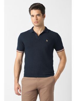 Van Heusen - Men Navy Blue Checks Polo T-Shirt