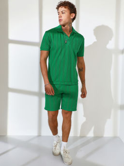 Campus Sutra - Men Shamrock Green Stripe Knit Co-Ord (Set of 2)