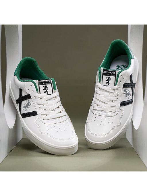 Buy Red Tape Men's Solid White Green Vulcanised Sneakers Online