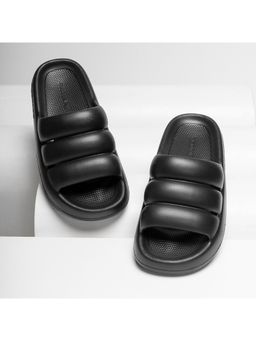Red Tape - Womens Solid Black Sliders