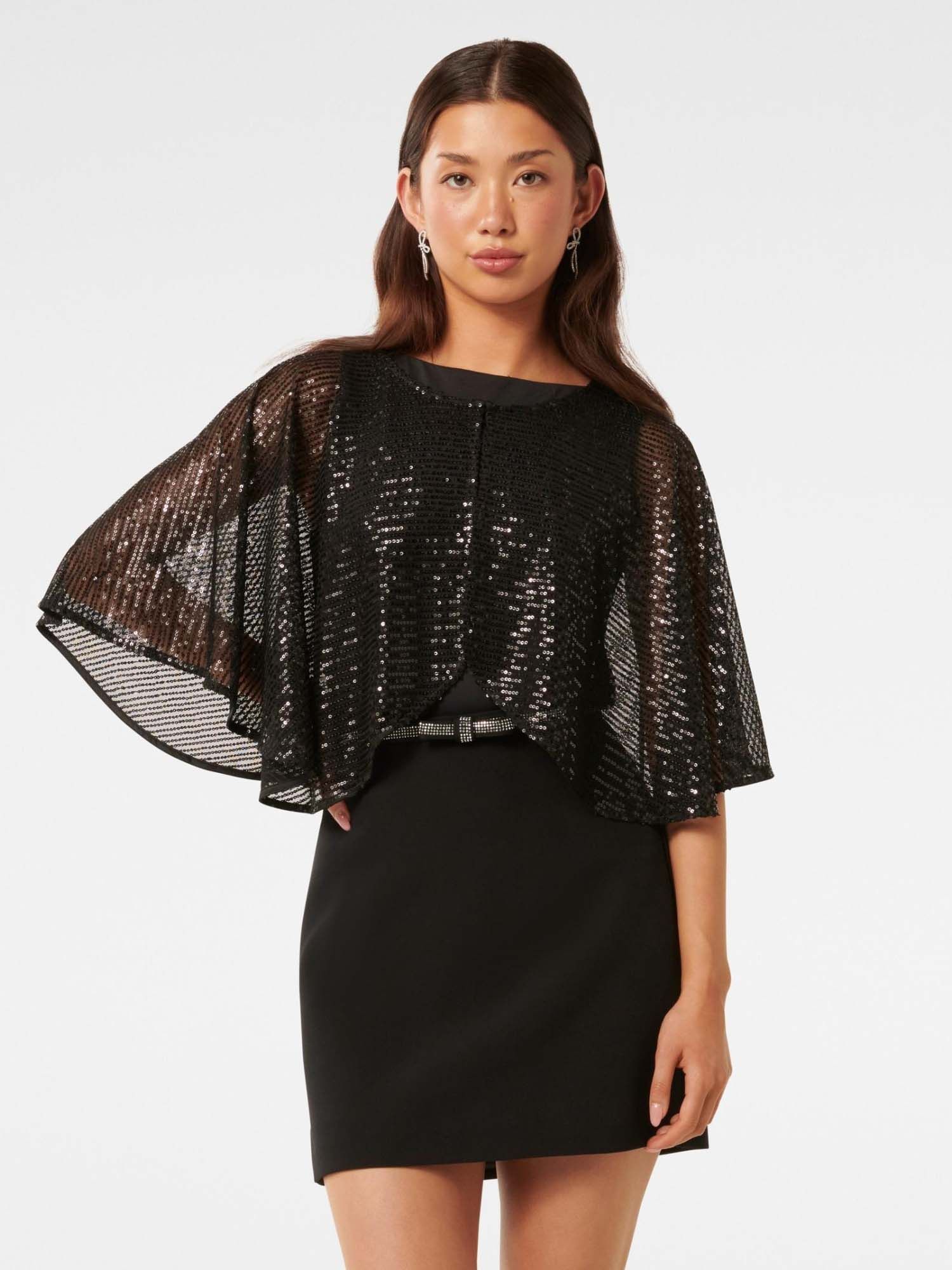 forever new Black Serena Sequin Cape-picture-19