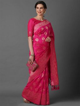 Odette - Pink Festive Silk Blend Woven Design Saree with Unstitched Blouse