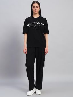 Griffel - Women Black Cotton Typography T-Shirt with Pant