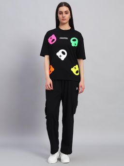 Griffel - Women Black Cotton Printed T-Shirt with Pant