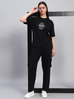 Griffel - Women Black Cotton Printed T-Shirt with Pant