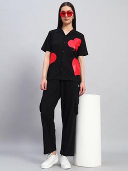 Griffel - Women Black Cotton Printed Shirt with Pant