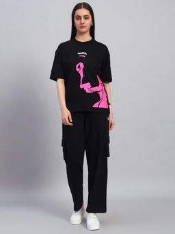 Griffel - Women Black Cotton Printed T-Shirt with Pant