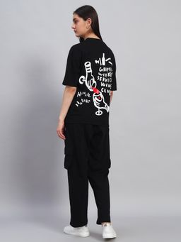 Griffel - Women Black Cotton Typography T-Shirt with Pant