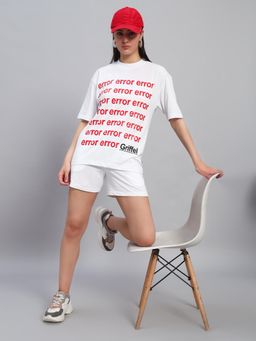 Griffel - Women White Cotton Typography T-Shirt with Shorts