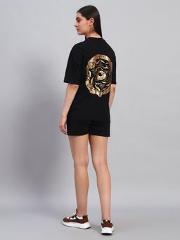 Griffel - Women Black Cotton Printed T-Shirt with Shorts
