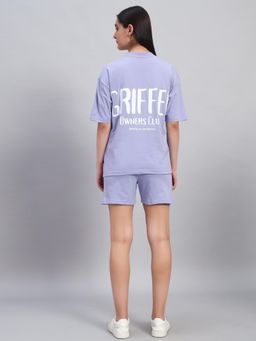 Griffel - Women Mauve Cotton Typography T-Shirt with Shorts