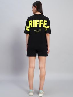Griffel - Women Black Cotton Typography T-Shirt with Shorts