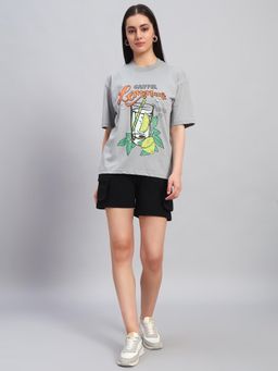 Griffel - Women Grey Cotton Printed T-Shirt with Shorts