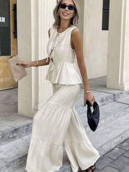 MISS MOSA BY AKANKSHA - Women Aderyn Statement Cotton Linen Top with Pant - Off White