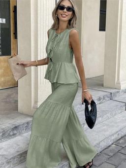 MISS MOSA BY AKANKSHA - Women Aderyn Statement Cotton Linen Top with Pant - Olive