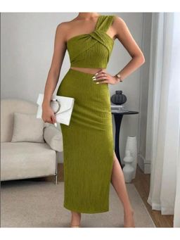 MISS MOSA BY AKANKSHA - Women Aderyn Statement Polyester Crepe Top with Skirt - Green