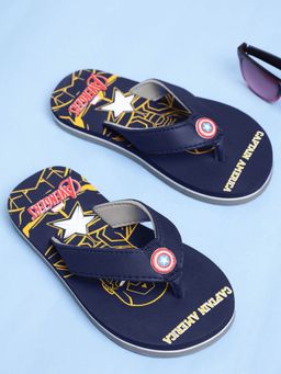 Kidsville - Boys Captain America Printed Navy Blue Soft Cushion Flipflops