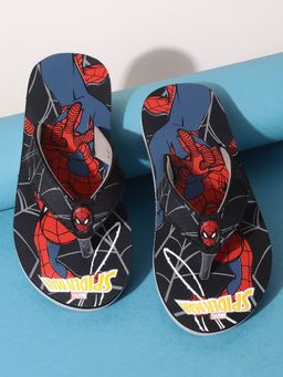 Kidsville - Spiderman Black Printed Flipflops For Boys
