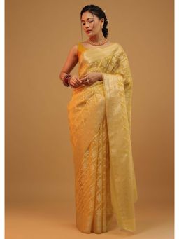 KALKI FASHION - Banana Yellow Saree Banarasi Chanderi Woven Pattern with Unstitched Blouse
