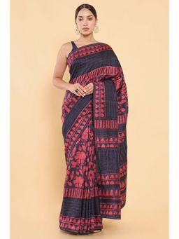 Soch - Women Blue Silk Printed Saree with Stitched Blouse
