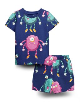 Spunkies - Unisex Blooming Blue Happy Monster T-Shirt and Shorts (Set of 2)