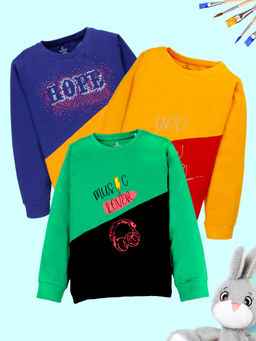 KiddoPanti - Girls Printed Cut & Sew Full Sleeves T-Shirts (Pack of 3)